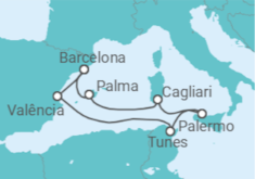 Itinerário do Cruzeiro Seguindo os passos do Mediterrâneo TI  - Corazul Cruceros