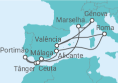 Itinerário do Cruzeiro Espanha, Itália, França, Marrocos, Portugal TI - MSC Cruzeiros