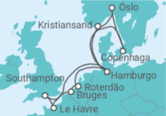 Itinerário do Cruzeiro Reino Unido, França, Bélgica, Holanda, Alemanha, Dinamarca, Noruega TI - AIDA