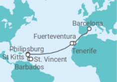Itinerário do Cruzeiro Espanha, Sint Maarten, São Cristóvão E Neves, São Vicente E Granadinas - MSC Cruzeiros
