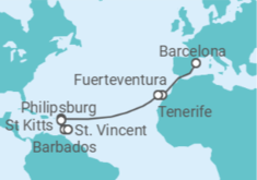 Itinerário do Cruzeiro Espanha, Sint Maarten, São Cristóvão E Neves, São Vicente E Granadinas TI - MSC Cruzeiros