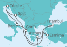 Itinerário do Cruzeiro Croácia, Grécia, Turquia, Itália TI - com voo - MSC Cruzeiros
