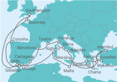 Itinerário do Cruzeiro Guernsey, Espanha, França, Itália, Turquia, Grécia, Malta, Gibraltar - Princess Cruises