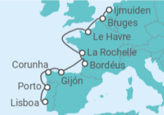 Itinerário do Cruzeiro Bélgica, França, Espanha, Portugal - Oceania Cruises