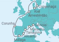 Itinerário do Cruzeiro Dinamarca, Holanda, Espanha, França com Bebidas - MSC Cruzeiros