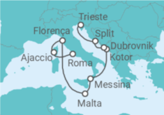 Itinerário do Cruzeiro França, Itália, Malta, Montenegro, Croácia - Princess Cruises