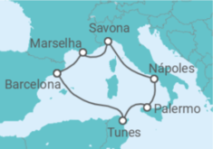 Itinerário do Cruzeiro Itália, Tunísia, Espanha, França - Costa Cruzeiros