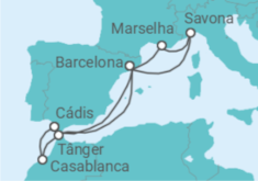 Itinerário do Cruzeiro Espanha, França, Itália, Marrocos TI - Costa Cruzeiros