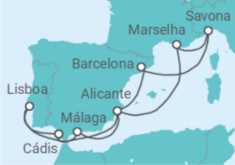 Itinerário do Cruzeiro Espanha, França, Itália, Portugal TI - Costa Cruzeiros