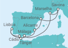 Itinerário do Cruzeiro Portugal, Espanha, Marrocos, França, Itália - Costa Cruzeiros