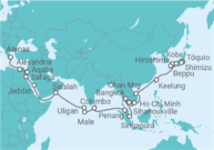 Itinerário do Cruzeiro Tokio • Japan • Taiwan • Vietnam • Thailand • Singapur • Malaysia • Malediven • Salalah • Saudi-Arab - Nicko Cruises