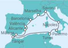 Itinerário do Cruzeiro França, Itália, Tunísia, Marrocos, Espanha - Costa Cruzeiros