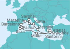 Itinerário do Cruzeiro França, Itália, Espanha, Malta, Grécia - Costa Cruzeiros