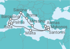 Itinerário do Cruzeiro Espanha, Malta, Grécia, Itália TI - Costa Cruzeiros