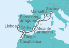Itinerário do Cruzeiro Espanha, Portugal, Marrocos, França - Costa Cruzeiros