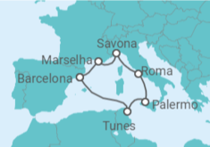 Itinerário do Cruzeiro Itália, França, Espanha, Tunísia - Costa Cruzeiros