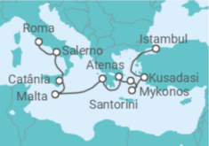 Itinerário do Cruzeiro Turquia, Grécia, Malta, Itália - NCL Norwegian Cruise Line