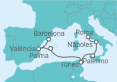 Itinerário do Cruzeiro Itália, Tunísia, Espanha - Holland America Line