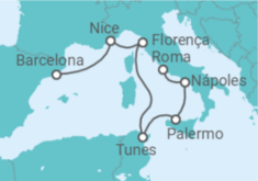 Itinerário do Cruzeiro Monaco, Itália, Tunísia - Holland America Line