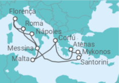 Itinerário do Cruzeiro Grécia, Malta, Itália - NCL Norwegian Cruise Line