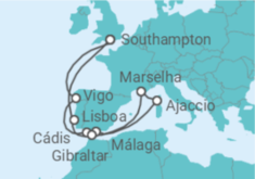 Itinerário do Cruzeiro Espanha, França, Gibraltar, Portugal - Princess Cruises