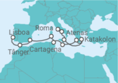 Itinerário do Cruzeiro Itália, França, Espanha, Tunísia, Malta, Grécia - Holland America Line