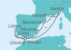 Itinerário do Cruzeiro Gibraltar, Espanha, Portugal, França, Itália - Costa Cruzeiros