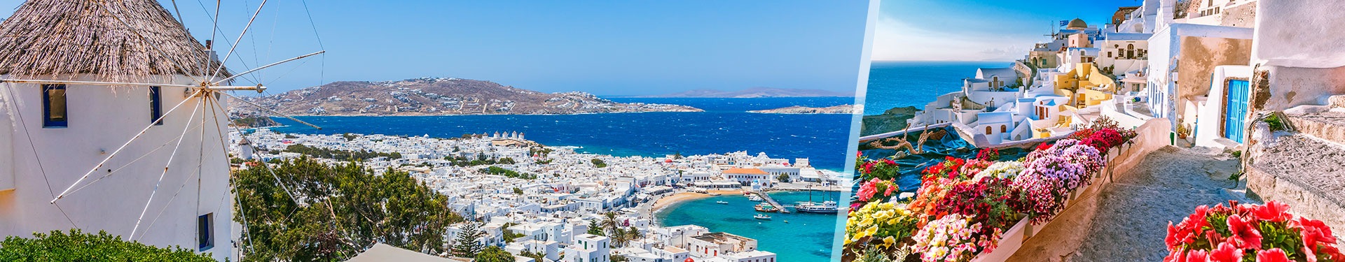 Santorini e Míconos de avião