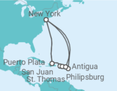 Itinerário do Cruzeiro Porto Rico, Ilhas Virgens Americanas, Sint Maarten, Antígua E Barbuda, EUA - MSC Cruzeiros
