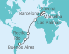 Itinerário do Cruzeiro Brasil, Espanha, França - Costa Cruzeiros