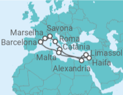 Itinerário do Cruzeiro Itália, Israel, Chipre, Egipto, Malta, Espanha, França - Costa Cruzeiros