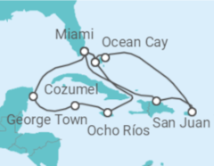 Itinerário do Cruzeiro México, Ilhas Caimão, Jamaica, EUA, Bahamas, Porto Rico TI - MSC Cruzeiros