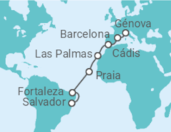 Itinerário do Cruzeiro Espanha, Cabo Verde, Brasil - Costa Cruzeiros
