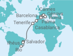 Itinerário do Cruzeiro França, Itália, Espanha, Marrocos, Brasil - MSC Cruzeiros