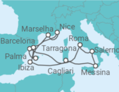 Itinerário do Cruzeiro Espanha, França, Itália - Cunard