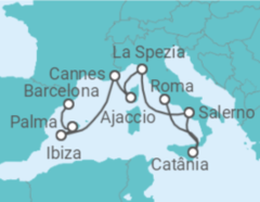 Itinerário do Cruzeiro Espanha, França, Itália - Virgin Voyages