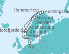 Itinerário do Cruzeiro Kiel • Bergen • Nordfjordeid • Kristiansund • Lofoten • Nordkap • Hammerfest • Harstad • Ålesund • K - Nicko Cruises