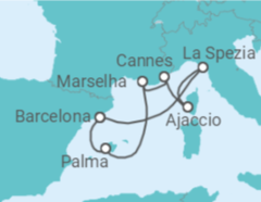 Itinerário do Cruzeiro Espanha, França, Itália - Virgin Voyages