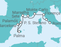 Itinerário do Cruzeiro Espanha, França, Monaco, Itália - Silversea