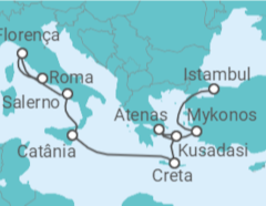Itinerário do Cruzeiro Itália, Grécia, Turquia - NCL Norwegian Cruise Line
