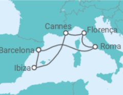Itinerário do Cruzeiro Itália, França, Espanha - Virgin Voyages