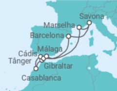 Itinerário do Cruzeiro Espanha, Marrocos, Gibraltar, França - Costa Cruceros