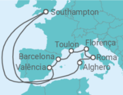 Itinerário do Cruzeiro Espanha, França, Itália - Princess Cruises