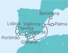 Itinerário do Cruzeiro Sabores Ibéricos 2027 - NCL Norwegian Cruise Line