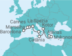 Itinerário do Cruzeiro Grécia, Montenegro, Itália, França - Virgin Voyages