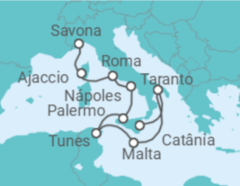 Itinerário do Cruzeiro Itália, Malta, Tunísia, França - Costa Cruceros