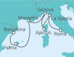 Itinerário do Cruzeiro Espanha, França, Itália - Princess Cruises
