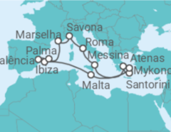 Itinerário do Cruzeiro Itália, Grécia, Malta, Espanha, França - Costa Cruceros