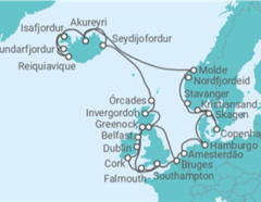Itinerário do Cruzeiro Islândia, Reino Unido, Bélgica, Irlanda, Holanda, Alemanha, Dinamarca, Noruega - Princess Cruises