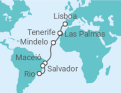 Itinerário do Cruzeiro Espanha, Cabo Verde, Brasil TI - Costa Cruzeiros